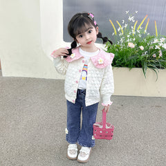 AO0508-64 طقم بناتي 3 قطع ( بلوزة + جكيت + بنطلون جينز )