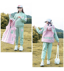 HBC040924-9 طقم بناتي شتوي تقيل مبطن فرو بالكامل 3 قطع ( بلوزة + فست + بنطلون)