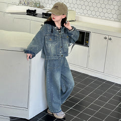 WZH191124-10 طقم جينز قطعتين (جكيت + بنطلون )