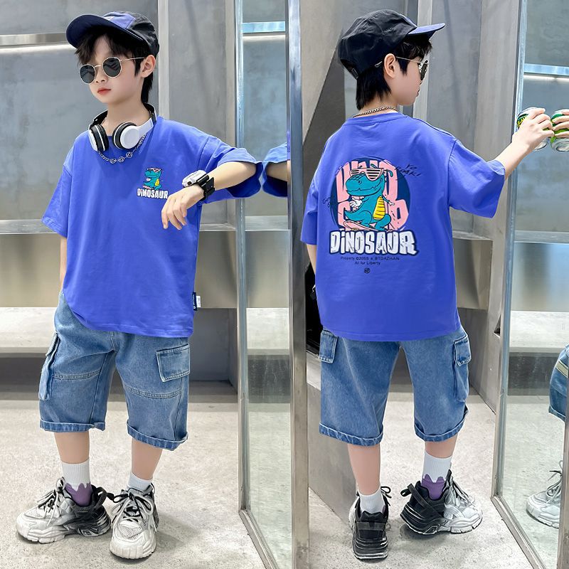 FU14042024-12 طقم ولادي صيفي قطعتين ( بلوزة + بنطلون)