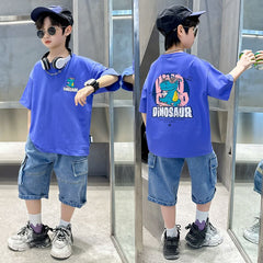 FU14042024-12 طقم ولادي صيفي قطعتين ( بلوزة + بنطلون)