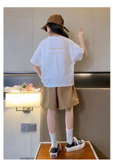 FU14042024-40 طقم بناتي صيفي قطعتين ( بلوزة + شورت)