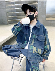 RM1227-21 طقم جينز خريفي ولادي ( جكيت + بنطلون )