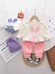 SSN040924-64 طقم بناتي ميكي قطن دافي خريفي ربيعي قطعتين ( بلوزة + بنطلون)