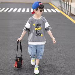 FU14042024-64 طقم ولادي صيفي قطعتين ( بلوزة + بنطلون)