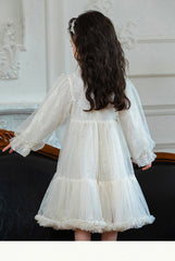 RM1231-04 فستان بناتي اوف وايت مزين باللؤلؤ و والدانتيل المطرز واللميع