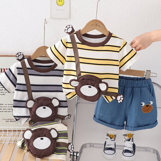 SSX220824-33 طقم صيفي قطعتين ( بلوزة بحقيبة قماش + شورت)