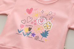 SSN040924-29 طقم بناتي قطن دافي خريفي ربيعي قطعتين ( بلوزة + بنطلون)