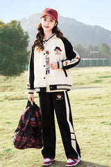 RM090424-3 بدلة سبورت قطني بناتي 3 قطع ( بلوزة + جكيت + بنطلون )