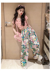 RM150424-12 طقم صيفي بناتي قطعتين ( بلوزة + بنطلون )