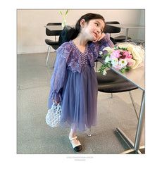 RM1231-06 فستان بناتي طبقات مزين باللولو والدانتيل