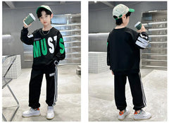 WZS040924-6 طقم ولادي قطني خريفي ربيعي قطعتين ( بلوزة + بنطلون)