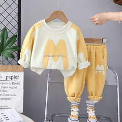 SSN040924-42  طقم ولادي قطن دافي خريفي ربيعي قطعتين (بلوزة + بنطلون )