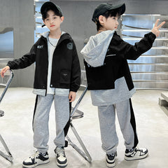 WZ261124-12 بدلة ولادي قطن مع ستان قطعتين ( جكيت + بنطلون ) ربيعي صيفي خريفي