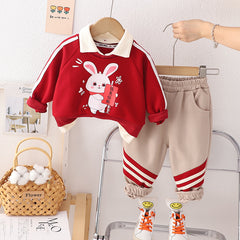 SSN040924-6 طقم بناتي قطعتين قطن خريفي ربيعي دافي ( بلوزة + بنطلون)