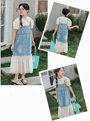 RM150424-34 فستان جينز بناتي مع قميص