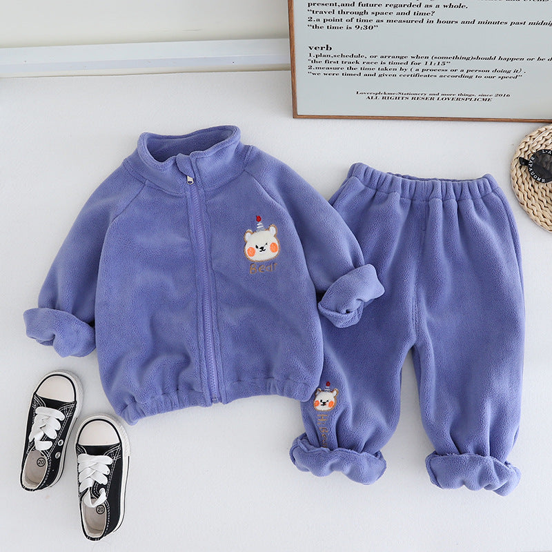 SSX220824-15 بجامة شتوي ولادي بناتي خامة ممتازة غسيل ولبس قطعتين ( جكيت + بنطلون)