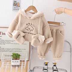 SSX220824-55 طقم ولادي شتوي تقيل مبطن فرو بالكامل 3 قطع ( بلوزة + بنطلون + قفازات)