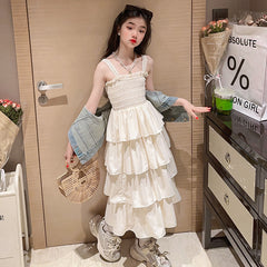 RM150424-25 فستان صيفي طبقات + فست جينز ناعم