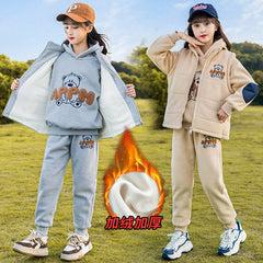 HBC040924-8 طقم بناتي شتوي مبطن فرو بالكامل 3 قطع ( بلوزة + فست + بنطلون)