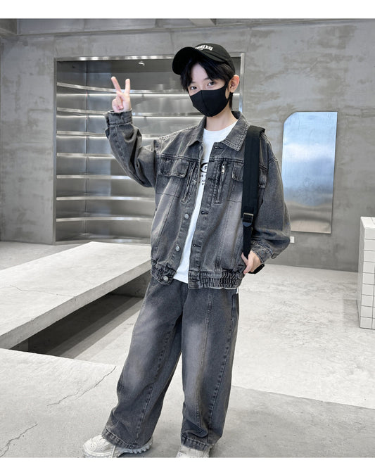 WZH301124-34 طقم ولادي جينز قطعتين ( جكيت + بنطلون)