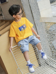 FU14042024-34 طقم ولادي قطعتين ( بلوزة + بنطلون جينز )