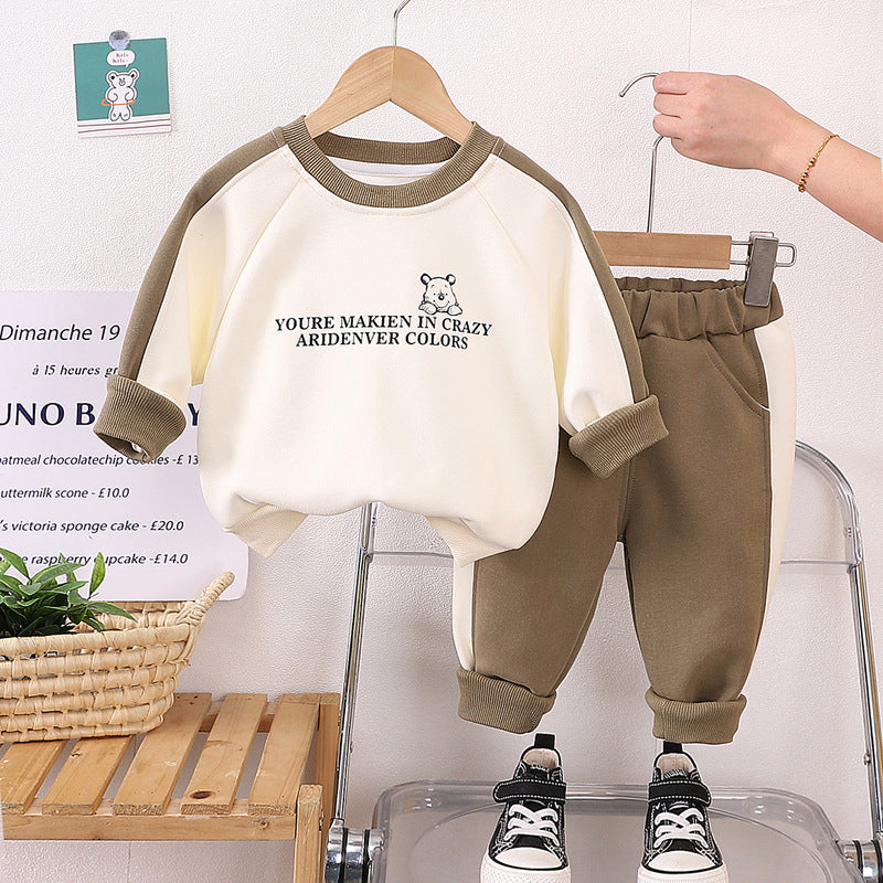 SSX220824-176 طقم قطني ولادي وبناتي قطعتين ( بلوزة + بنطلون ) خريفي ربيعي