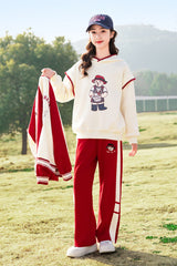 RM090424-3 بدلة سبورت قطني بناتي 3 قطع ( بلوزة + جكيت + بنطلون )