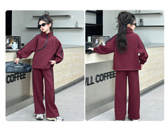 WZH191124-19 بدلة قطن تقيل شتوي ومبطنة من الداخل بالكامل فرو قطعتين ( بلوزة + بنطلون)