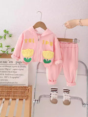 SSN040924-53 طقم بناتي قطن تقيل خريفي ربيعي قطعتين ( جكيت + بنطلون)