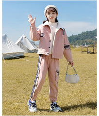 HBC040924-2 طقم بناتي شتوي مبطن فرو بالكامل قطعتين ( جكيت + بنطلون )