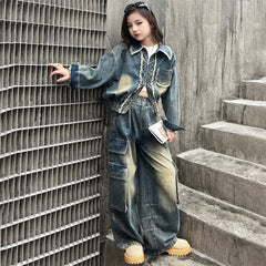 WZH191124-12 طقم جينز قطعتين ( جكيت + بنطلون)