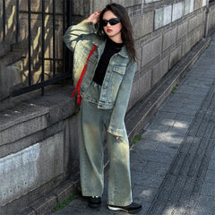 WZH191124-16 طقم جينز قطعتين ( جكيت + بنطلون )