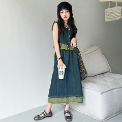 RM150424-29 طقم بناتي جينز صيفي قطعتين ( بلوزة + تنورة )