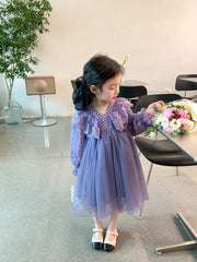 RM1231-06 فستان بناتي طبقات مزين باللولو والدانتيل