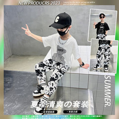 FU14042024-58 طقم صيف بارد قطعتين ( بلوزة + بنطلون)