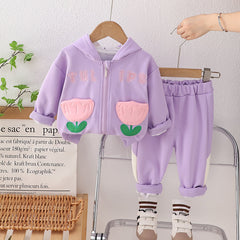 SSN040924-53 طقم بناتي قطن تقيل خريفي ربيعي قطعتين ( جكيت + بنطلون)