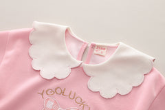 SSN040924-21 طقم بناتي قطن تقيل خريفي ربيعي قطعتين ( بلوزة + بنطلون)