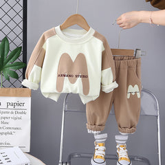 SSN040924-42  طقم ولادي قطن دافي خريفي ربيعي قطعتين (بلوزة + بنطلون )