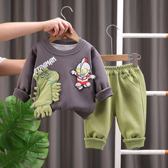 SSX220824-150 طقم ولادي قطن تقيل خريفي ربيعي ( بلوزة + بنطلون)