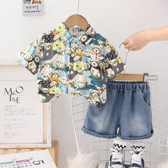 SSX220824-2 طقم صيفي قطعتين ( قميص + شورت)