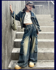 WZH191124-12 طقم جينز قطعتين ( جكيت + بنطلون)