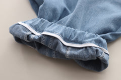 SSX220824-145 طقم ولادي 3 قطع ( جكيت جينز + بنطلون جينز + بلوزة )