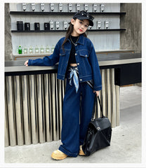 WZH191124-33 طقم جينز قطعتين ( جكيت + بنطلون + منديل )