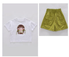 FU14042024-40 طقم بناتي صيفي قطعتين ( بلوزة + شورت)