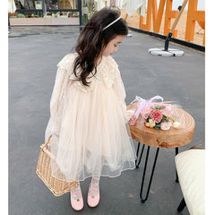 RM1231-06 فستان بناتي طبقات مزين باللولو والدانتيل