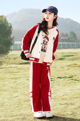 RM090424-3 بدلة سبورت قطني بناتي 3 قطع ( بلوزة + جكيت + بنطلون )