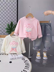 SSN040924-40 طقم بناتي جينز قطعتين ربيعي خريفي ( بلوزة + بنطلون جينز )