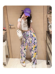 RM150424-12 طقم صيفي بناتي قطعتين ( بلوزة + بنطلون )