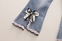 SSN040924-46 طقم جينز بناتي خريفي ربيعي 3 قطع ( بلوزة صوف + بلوزة قطنية + بنطلون جينز )